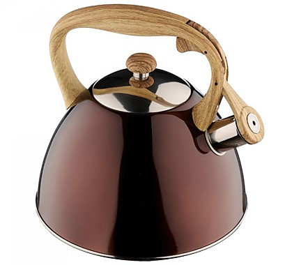 Чайник 2,5л со свистком (индук.) [ШОКОЛАД] глянц/полир ручка soft-touch бежевая
