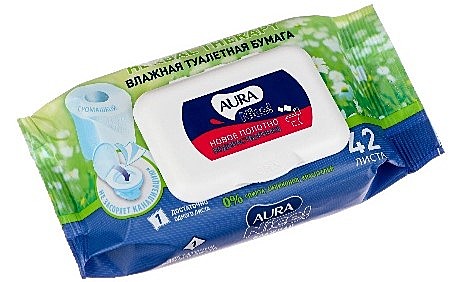 Бумага Влажная туалетная AURA с крышкой 42шт
