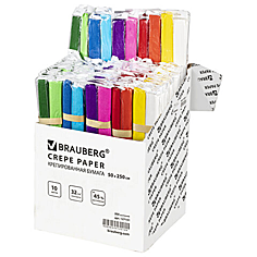 Бумага гофрированная (креповая) ПЛОТНАЯ, рулон, 32 г/м2, 50х250 см, АССОРТИ , BR