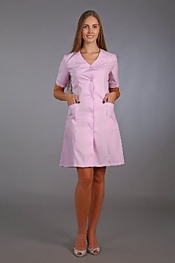 Халат медицинский женский М-022А (ткань-Тиси, размер 52, пуговицы, нежно.роз)
