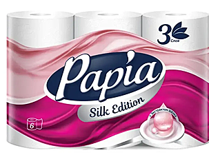 Бумага туалетная Papia, спайка 6 шт, 3-слойная
