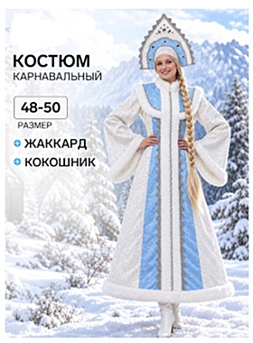 Карнавальный костюм новогодний «Снегурочка»: шубка, кокошник, на молнии, размер 48-50, молочныйСоставПолиэстер