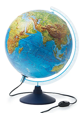 Рельефный Глобус земли D=320мм с подсветкой и двойной картой ,Новые границы