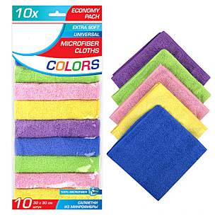 Салфетки из МИКРОФИБРЫ 30х30 см, КОМПЛЕКТ 10 шт.разношо цвета, 180 г/м2