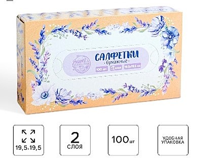 Салфетки бумажные в коробке «Прованс», 100 шт, двухслойные