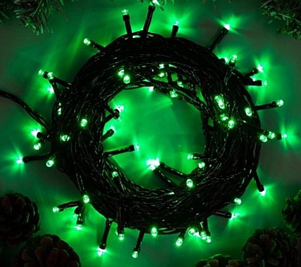 Гирлянда «Нить» 10 м, IP20, тёмная нить, 100 LED, 8 режимов, 220 В, свечение зелёное