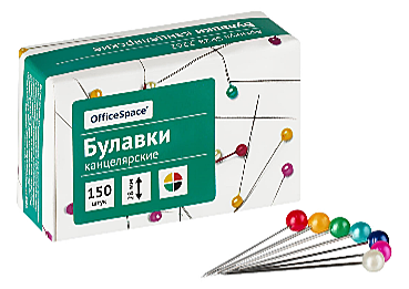 Булавки офисные OfficeSpace, 28мм, 150шт., картонная коробка