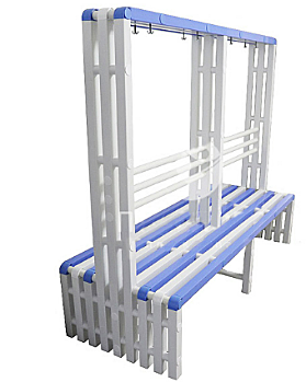 Скамья-вешалка пластиковая двухстороння 2м (2000х740х1700) (Белый/Синий)