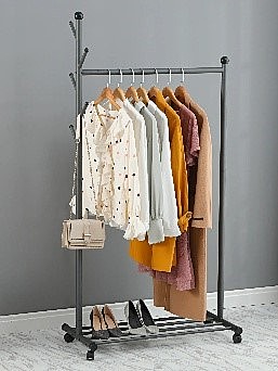 Напольная вешалка на колесиках, рейл, стойка для одежды и обуви (Высота, см: 170, Длина, см: 86, Ширина, см: 43, Максимальная нагрузка, кг: 30)
