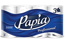 Бумага туалетная, спайка 8 шт., 3-слойная (8х17 м) Papia Professional, белая,5080998