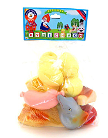 Резиновая игрушка. Набор С МАМОЙ В МАГАЗИН 12 эл. Материал ПВХ                                                                                       (курица 10*6 см., окорочок, рыба-щука, шпигачки 2 шт, сыр, яйцо 5, колбаска)