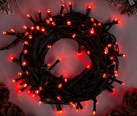 Гирлянда «Нить» 10 м, IP20, тёмная нить, 100 LED, 8 режимов, 220 В, свечение красное