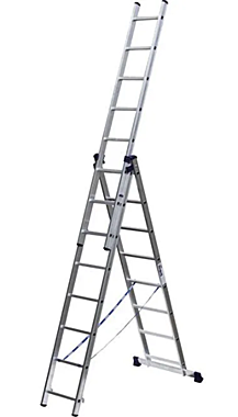 СИБИН 8 ступеней, со стабилизатором, алюминиевая, трехсекционная лестница