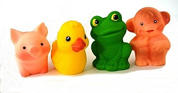 Резиновая игрушка. Малыши (поросенок. цыпленок. лягушонок. обезьянка)