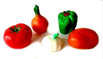 Резиновая игрушка. Набор ОВОЩИ (картофель, лук, чеснок, перец, помидор)
