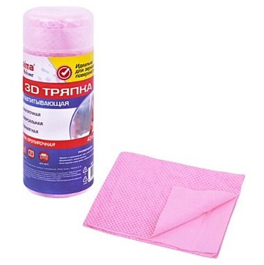 Салфетка протирочная 3D-СУПЕРВПИТЫВАЮЩАЯ PVA-замша 43x32 см, втубе, розовая, LAIMA HOME, 609973