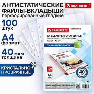 Папки-файлы перфорированные А4 BRAUBERG 