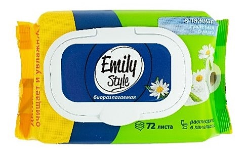 Бумага Влажная туалетная Emily Style, растворяющаяся, с крышкой 72 шт