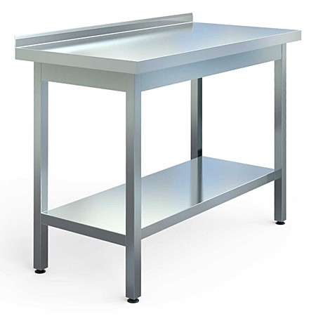 Столы на нержавеющем каркасе с бортом, столешница и полка сплошная